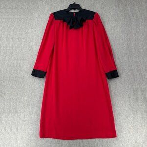 Vintage 80's Kohler Red Long Sleeve Midi Dress 12 14 Chiffon Retro